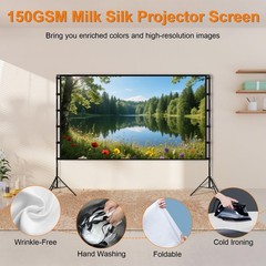 120″ Projector Screen w/ Stand 16:9 4K HD Rear Front Wrinkle-Free Portable