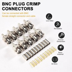 BNC 50 Ohm Crimp Connectors 10 Pack Male Plug Fit RG58 RG58A/U Cable Ferrule