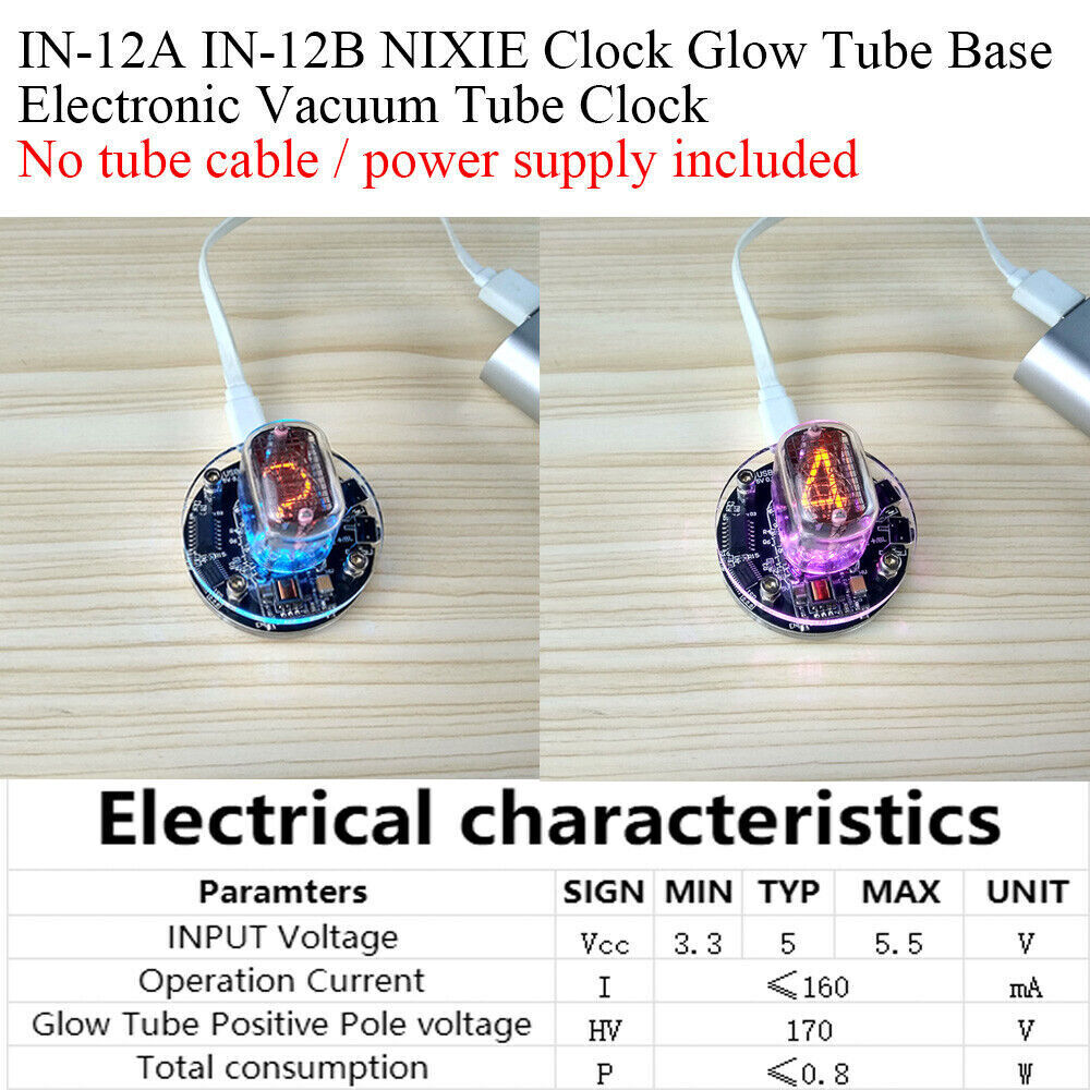 Assembled IN12A IN-12B NIXIE Clock Glow Tube Base Electronic Vacuum Tube Clock