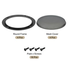 4 Pcs 5inch Black Speaker Grill Mesh Metal Cover Iron Gray ABS Frame