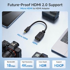 Micro HDMI to HDMI Adapter 2-Pack 6 Inches for Raspberry Pi
