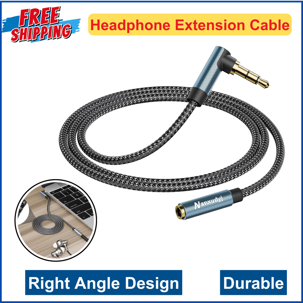3.5mm Headphone Extension Cable 6FT Right Angle 3.5mm Male to Female StereoAudio