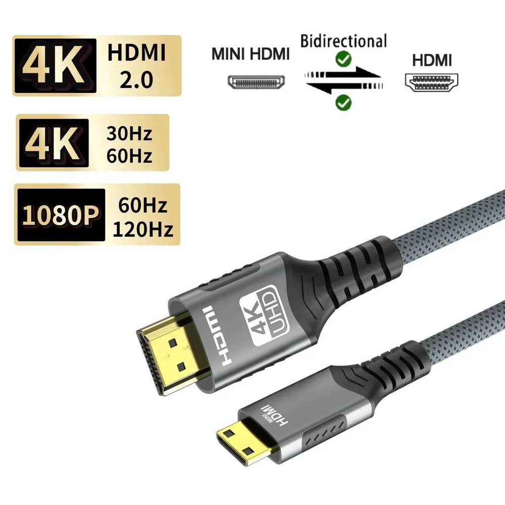 4K@60Hz Micro/Mini HDMI to HDMI Cable Braided 18Gbps Camera Monitor Cord USA