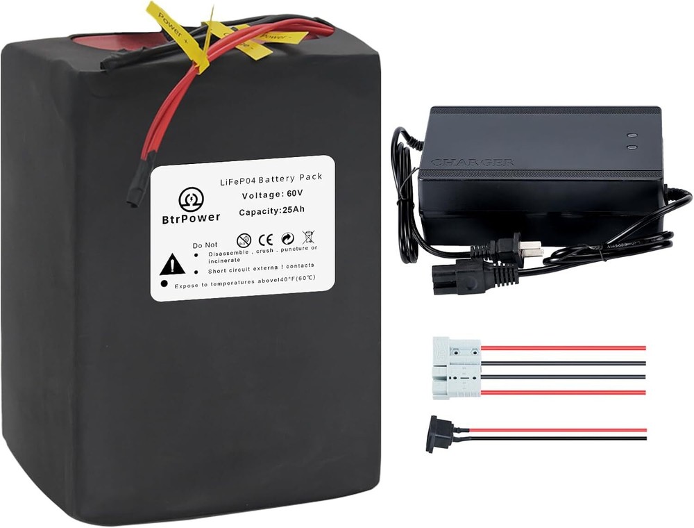 60V 25Ah Lithium Lifepo4 Battery Pack 1500W for Motor Scooter EBike + 50A BMS