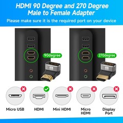 2 Pack 8K HDMI 2.1 90 Degree Up Down Male to Female Adapter