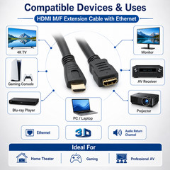 HDMI M/F Extension Cable with Ethernet – 1ft / 3ft / 6ft / 10ft / 15ft / 25ft