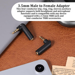 2 PCS 90° 3.5mm Male to Female Audio Adapter, Gold-Plated TRS Right Angle AUX Co