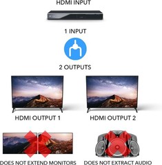 OREI 4K HDMI Splitter 1 in 2 Out 4:4:4 8-bit – HDCP 2.2, 18 Gbps, Black