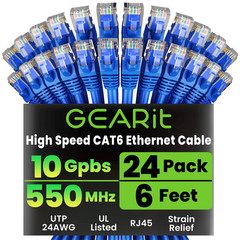 Gearit Cat 6 Ethernet Patch Cable 6 Ft Blue 24-Pack Cat6 Ethernet Patch Cables