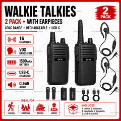 2 Pack Set Long Range Walkie Talkie Mile Two Way Radio Charge Waterproof Best