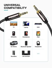 30 Ft Braided Aux Cable, 3.5mm Male to Male, Copper Shell, Hi-Fi Sound Stereo