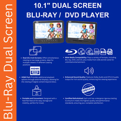 Sylvania 10.1″ Dual Screen Portable Blu-ray DVD SDVD1087 Certified Refurbished