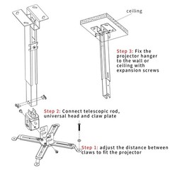 Projector Mount Wall or Ceiling Projection Mount Bracket with Adjustable Heig…