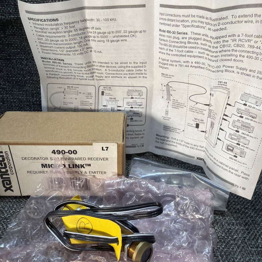 Xantech 490-00 Micro Link Infrared Receiver And 3 Terminal Block Replacement