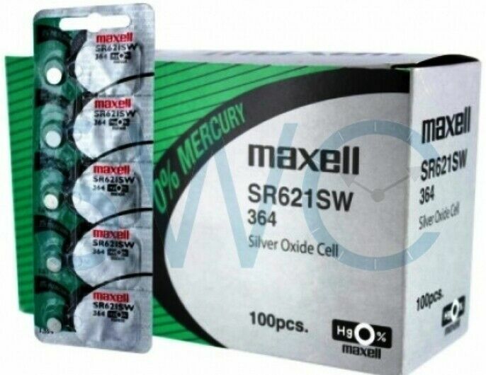 Maxell 364 SR621SW Silver Oxide Watch Batteries Box of 100 FRESH! EXP. 2025