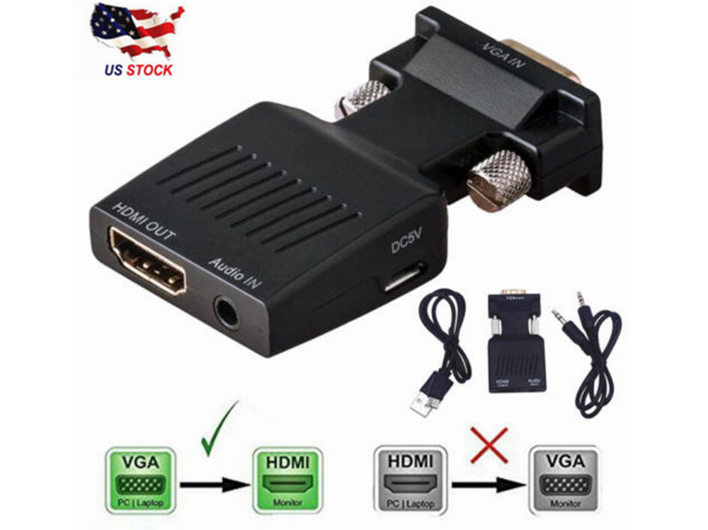 VGA to HDMI Male to Female Video Adapter Cable Converter with Audio HD 1080P