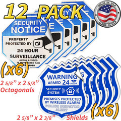 12 Pack Security & Alarm Window Stickers UV Fade Resistant Waterproof Decals