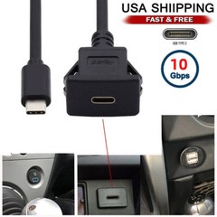 USB-C Type-C Male to Female 10Gbps Extension Cable Flush Car Latch Mount USB 3.1
