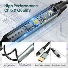 Unidirectional USB a 2.0 to Toslink Digital Optical Audio Cable 6 Ft, USB Male T