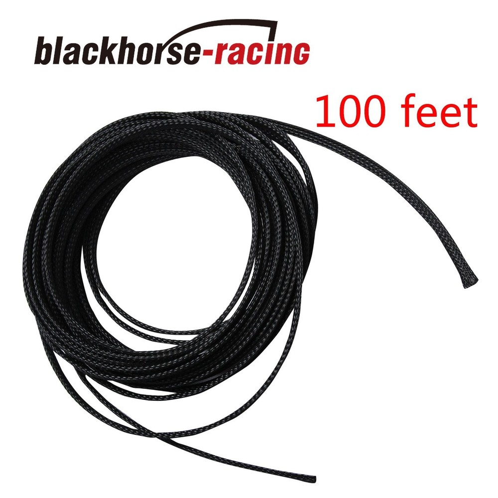 100 FT 1/4″ Expandable Wire Cable Sleeving Sheathing Braided Loom Tubing Black