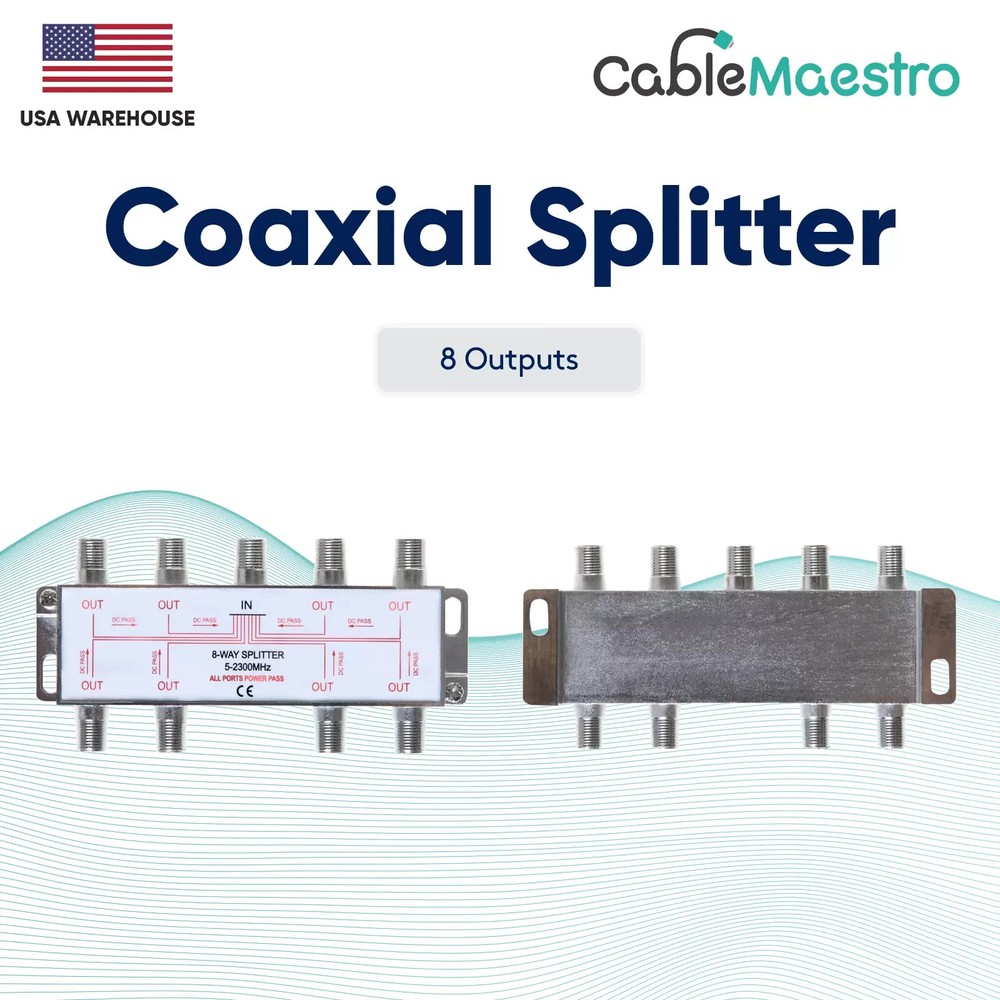 8 Way Power Pass Coax Splitter TV 5-2300MHz Satellite RG6 RG59 Coaxial Cable