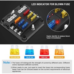 6 Way Car Boot Power Distribution 12-24V Blade Fuse Holder Box Block Panel Board