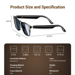 2-in-1 Photochromic Bluetooth Smart Glasses Sunglasses 6.0 Speaker Calls & Music