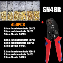 450x Wire Connectors Spade Crimp Terminals SN-48B Ratchet Crimper Plier Tool Kit