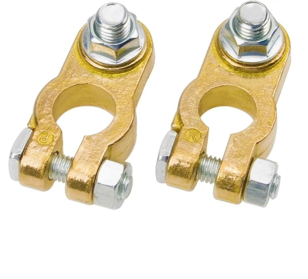 Universal Brass Battery Terminal Connectors, Top Post Boat RV Vehicles (1 Pair)