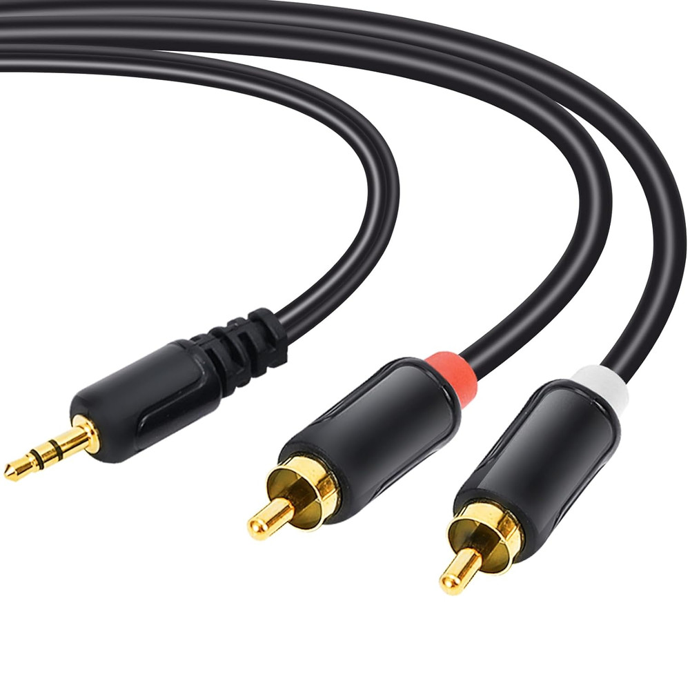 RCA Cables – 59IN/5FT Stereo Jack to 2RCA Plugs for Smartphone, Tablet, HDTV, DV