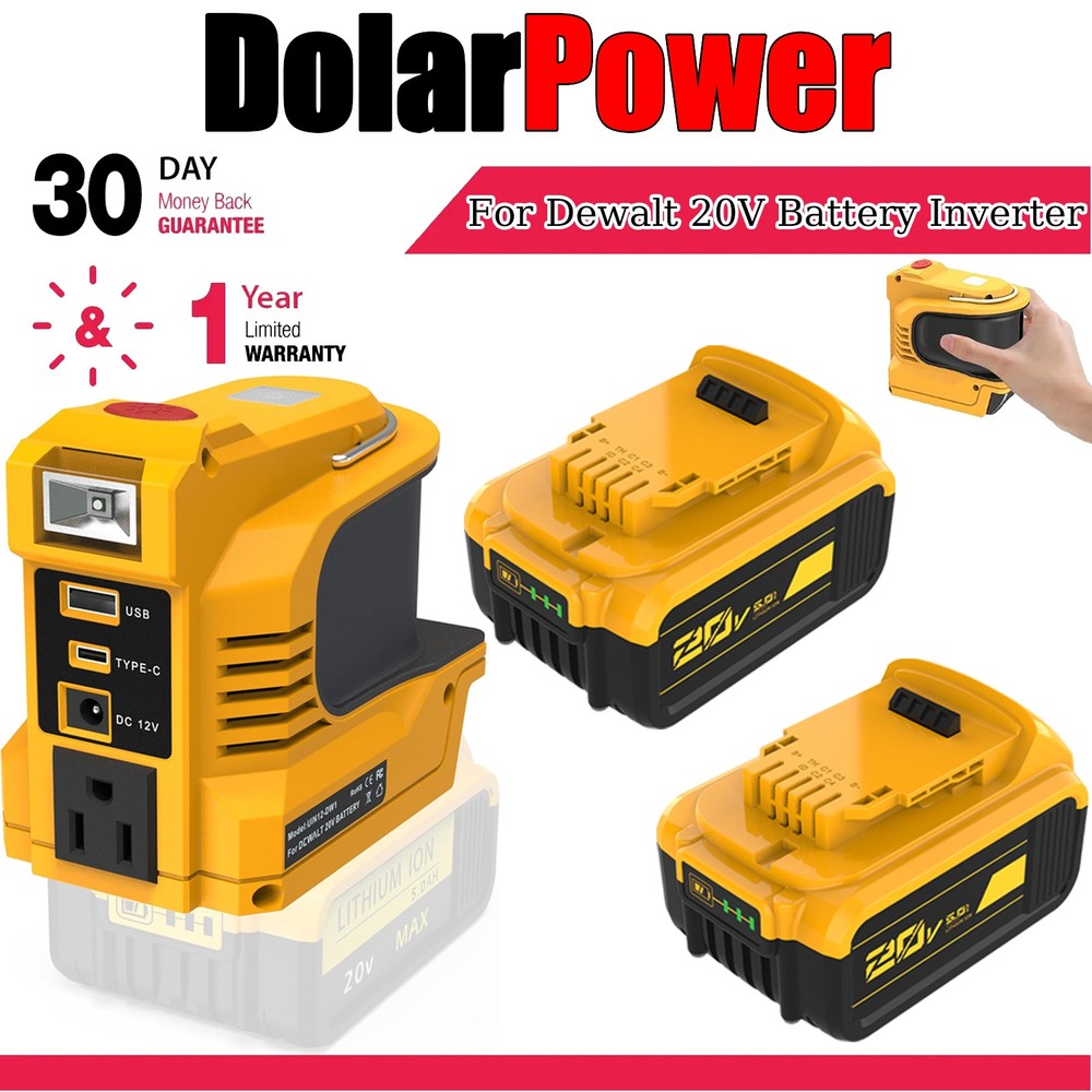 220W Portable Power Station For DeWalt 20V 5.0Ah Battery+Inverter 110V AC LED