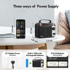 Multi-Band AM/FM/SW1-2 Radio Transistor AC or Battery Operated Black
