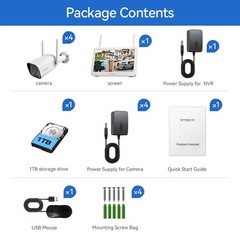 TMEZON 8MP 4K 10CH 12” Monitor Wireless WIFI Security Camera System Audio 1TB