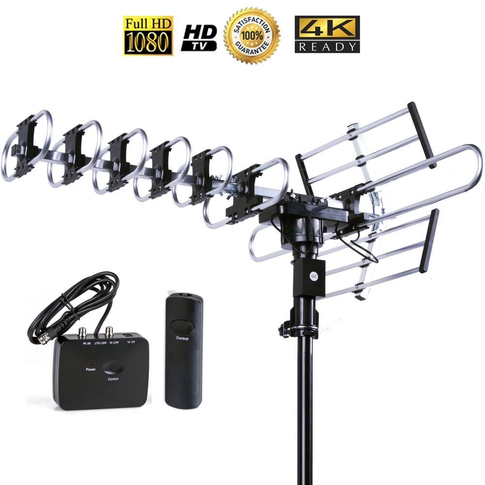 Outdoor 4K HDTV Antenna FiveStar 200 Miles 360 Degree UHF/VHF/FM Remote Control