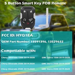 Smart Key Fob for GMC Sierra 2019-2022, Keyless Entry 4+1 Buttons Pickup