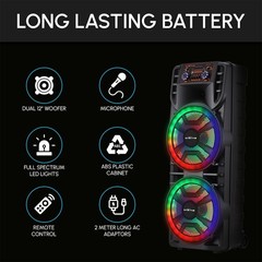 12” Dual Portable Bluetooth Speaker Subwoofer FM Heavy Bass Sound Karaoke W/Mic