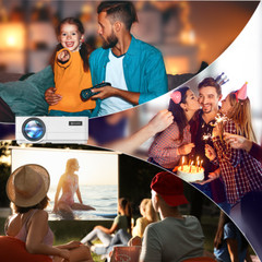 Portable 1080P HD Projector 250″ 8500LMS WiFi Video Home Theater + 100″ Screen