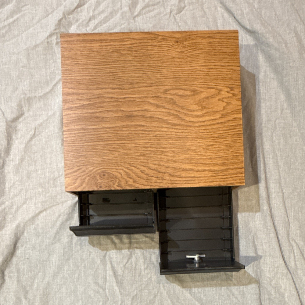 Brown Wood Media Storage Box Organizer with 2 Pull-Out Drawers
