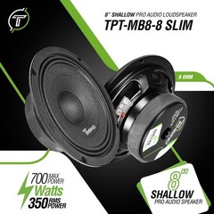 4x Timpano Shallow Mount 8″ PRO Audio Speakers TPT-MB8-8 SLIM 8 Ohm 2800 Watts
