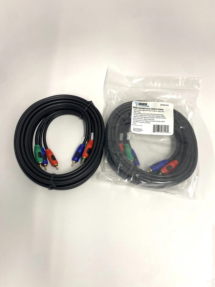 Vanco *LOT OF 2* RGB Triple Component RCA Video Cables 12 ft – 24k Gold O2 Free