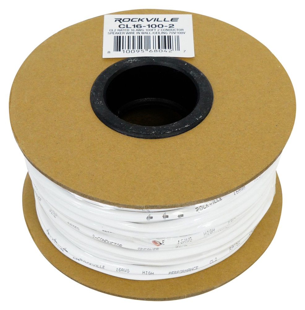 Rockville CL16-100-2 CL2 Rated 16 AWG 100′ Speaker Wire In Wall Ceiling 70V 100V