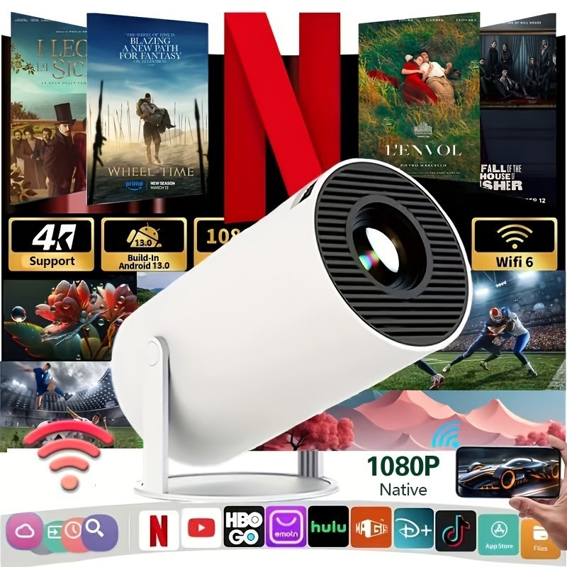 Android13 Projector 1080P 4K Dual WiFi Auto Keystone Speaker Home Office Gift
