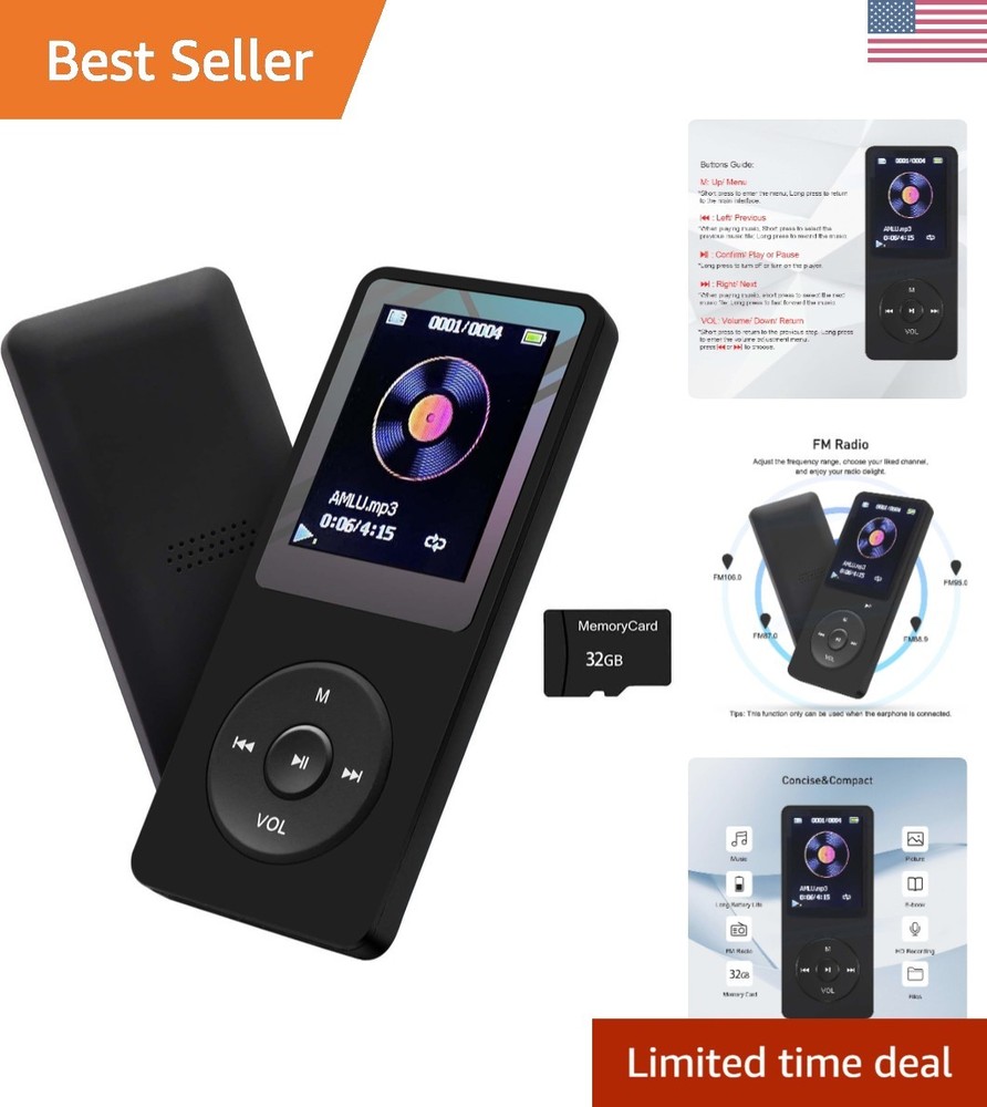 MP3 Player 32GB with Speaker Earphone Portable HiFi Lossless Sound MP3 Mini M…