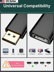 PANPEO Display Port to HDMI Adapter, 24K Gold Plated 3840x2160p Black
