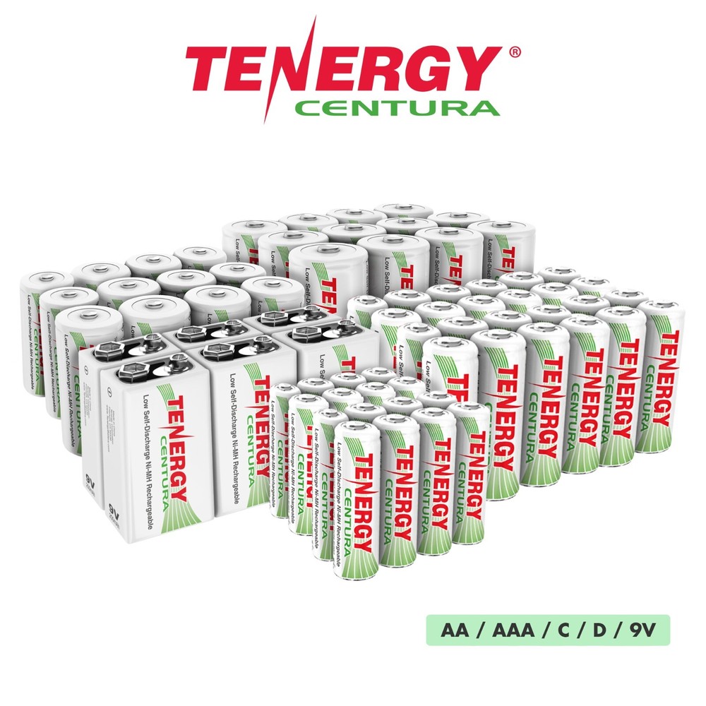 Tenergy CENTURA AA AAA C D 9V NiMH High Capacity Rechargeable Batteries LOT