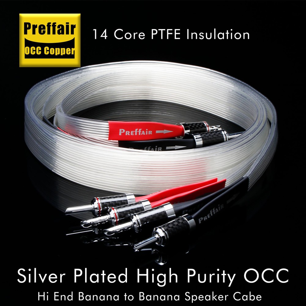 Silver plated OCC flat HiFi Speaker BI-wire Cable with carbon fiber Banana Plug