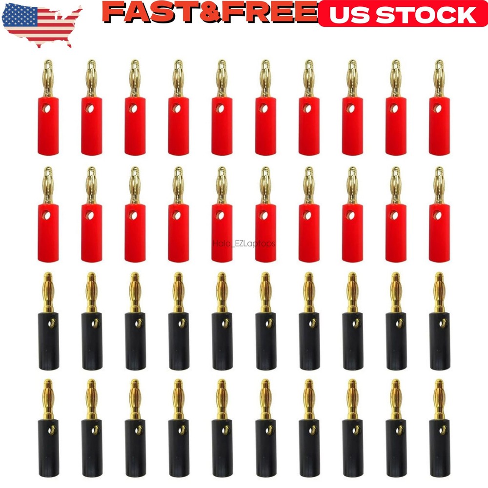 40x 4mm Gold Plated Banana Plugs Audio Jack Speaker Wire Cable Screw Connector