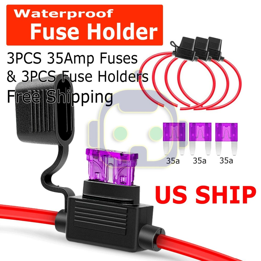 3 Pack 14 Gauge Mini ATC 35A Fuse Holder In-Line AWG Wire Copper 12 Volt Blade