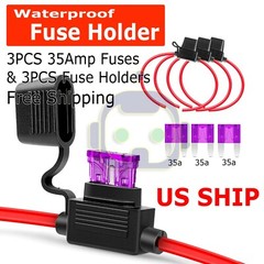 3 Pack 14 Gauge Mini ATC 35A Fuse Holder In-Line AWG Wire Copper 12 Volt Blade