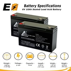 2 Pack – 6v 10ah 6 volt 10 AMP SLA AGM Battery Replaces Yuasa NP10-6